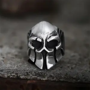 GTHIC Vintage Warrior Helmet Skull Stainless Steel Ring for Men Daily Wear Birthday Gifts