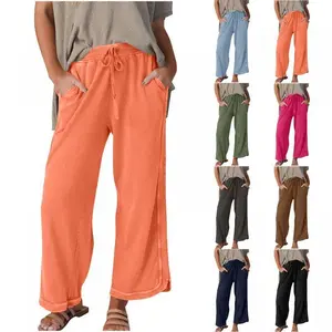 Women’s casual wide-leg high-waist acid-wash baggy palazzo pants — athletic lounge trousers with pockets, women’s bottoms