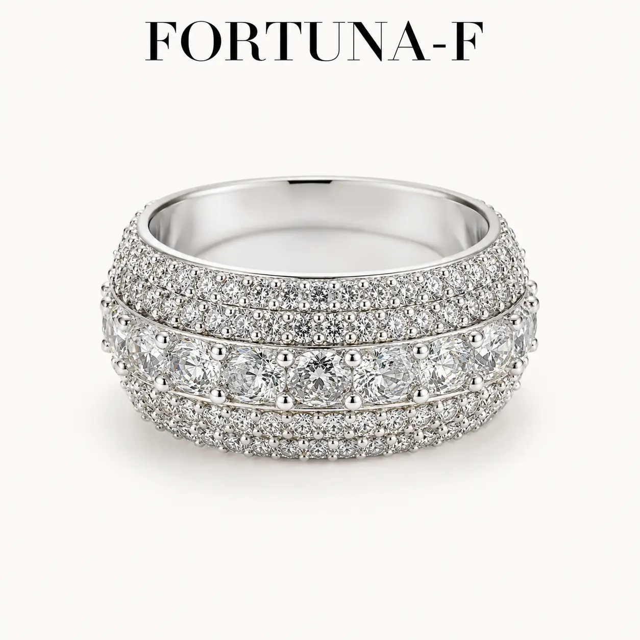 FORTUNA-F 162-Stone Round Moissanite Wide Band Ring for Women, Multi-Row Statement Ring with Jaw-Dropping Sparkle