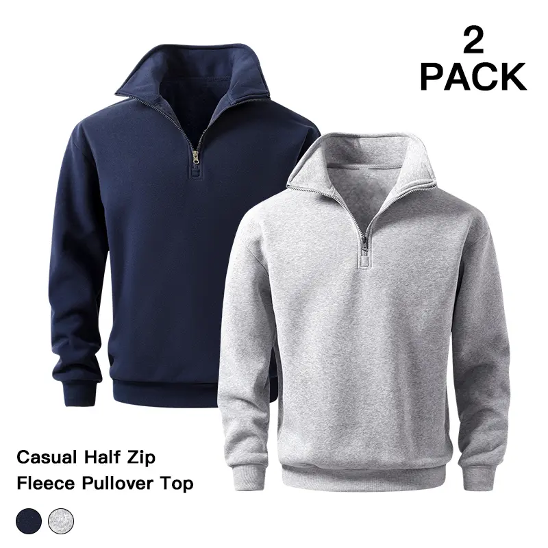 Men's 2-Pack Solid Color Half-Zip Casual Long-Sleeve Pullover Sweatshirts for Hiking, Weekend Gatherings, No