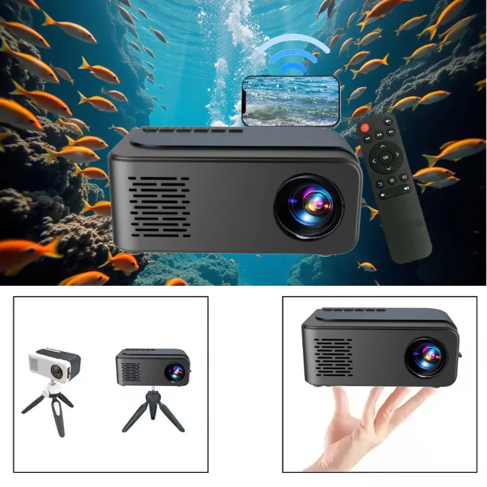 LED Smart Wi-Fi Portable Projector with Tripod, 1080P HD Projector, Adjustable Audio, Ideal for Indoor & Outdoor Use, Gift for Movie and Cartoon Viewing