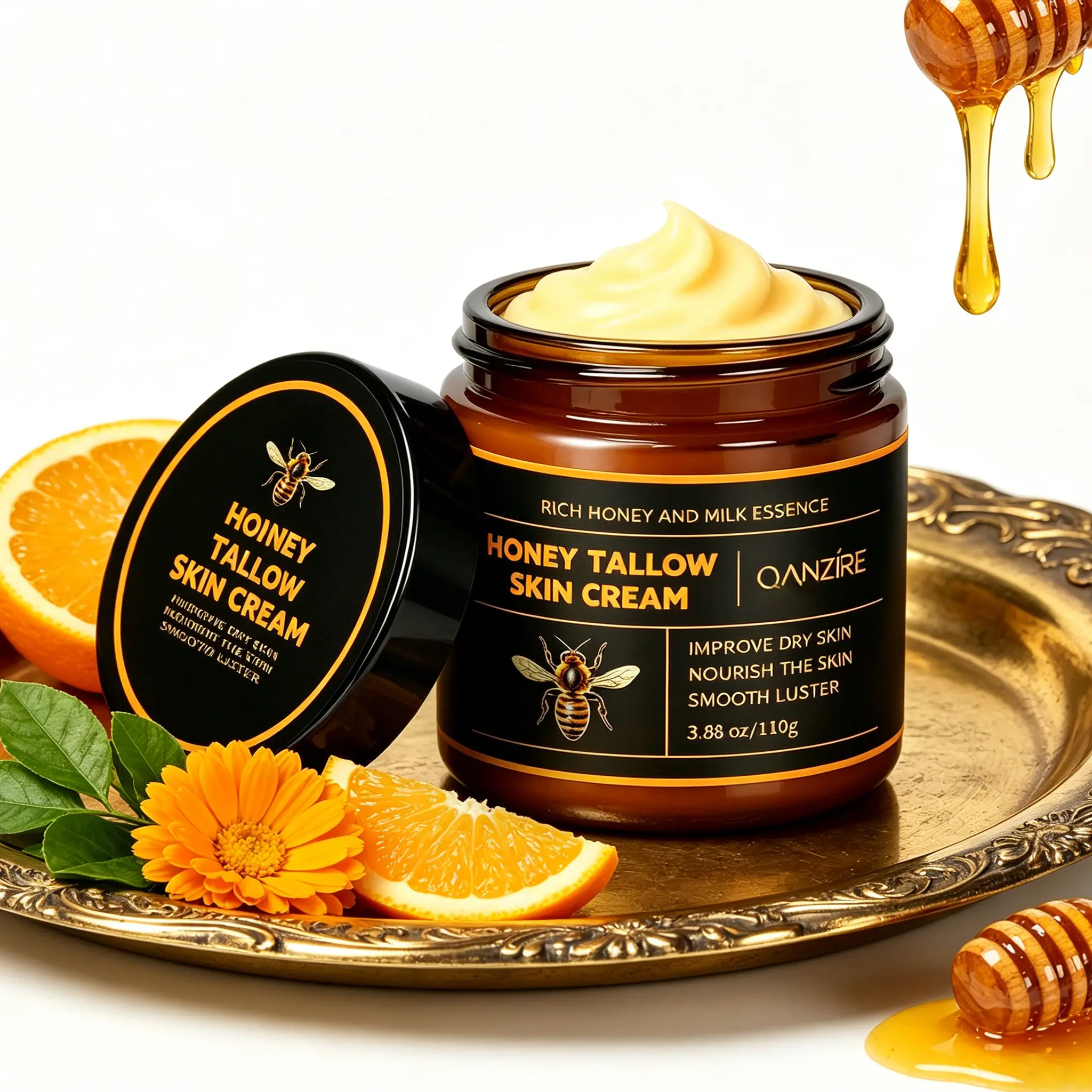 Honey Tallow Skin Cream, Handcrafted All-Natural Moisturizing Cream, Organic Grass-Fed Tallow Moisturizing Cream, Soft, Smooth And Radiant Skin And Body Care.