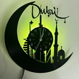 Islamic Mosque Pattern Vinyl Record Prayer Wall Clock, Silent LED Movement, Nostalgic Art Piece, Suitable for Living Room, Bedroom, Office Decor, Led Wall Clocks, Home Decor