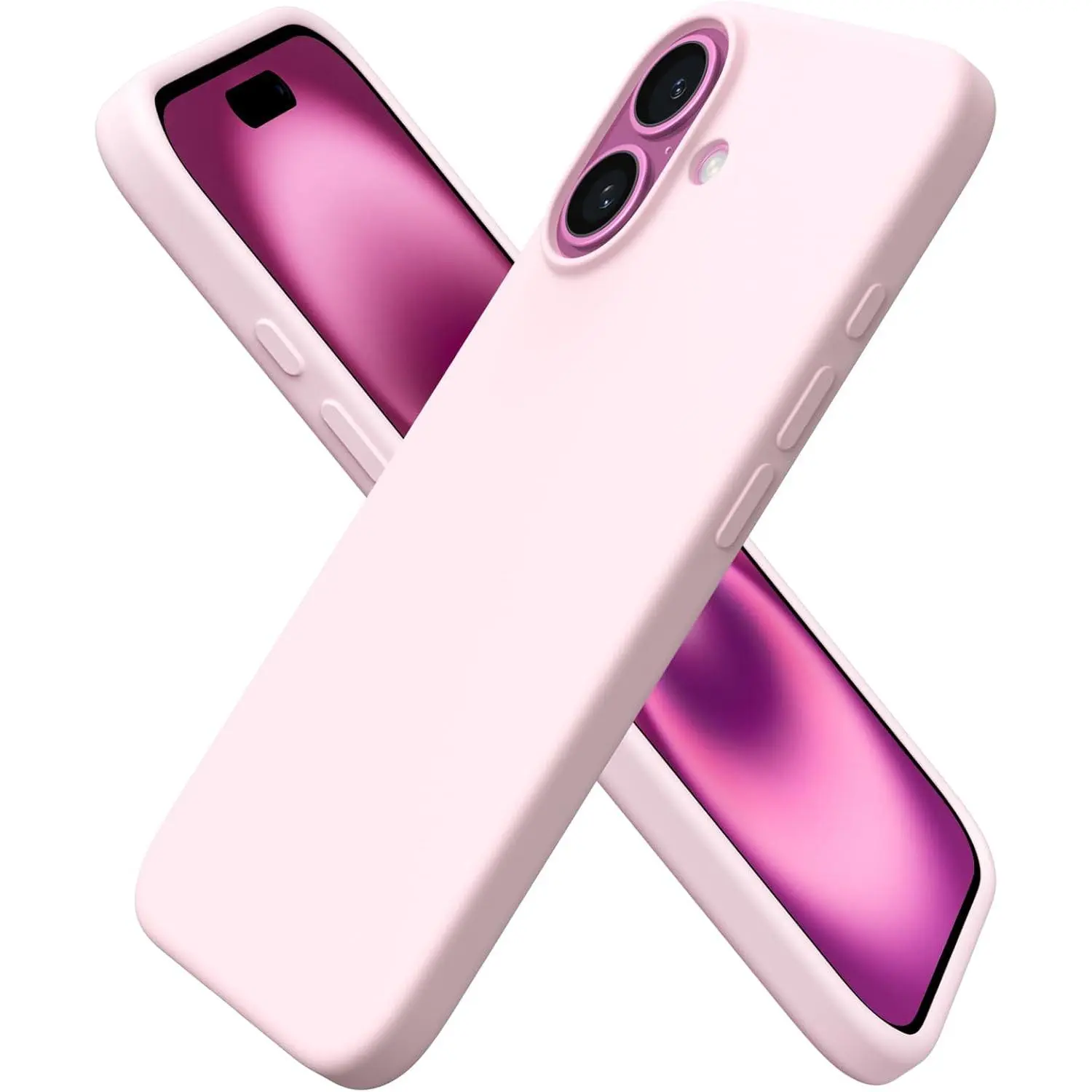 ORNARTO 6.1 in Slim Liquid Silicone 3-Layer Full Cover Case for iPhone 16 - Shockproof Soft Gel Rubber Casing, Anti-Scratch Microfiber Lining, Smartphone/Cellphone Accessory for Protection - Chalk Pink, Pastel Lilac