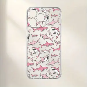 UV Printed Phone Case Featuring a Pink Shark Design, Offering 360-Degree Full Protection for Various Iphone Models Including 11, 12, 13, 14, 15, 16 Pro Max, XR, X/XS, 7, 8 Plus, SE, And Mini. A New, Personalized, And Creative Accessory.