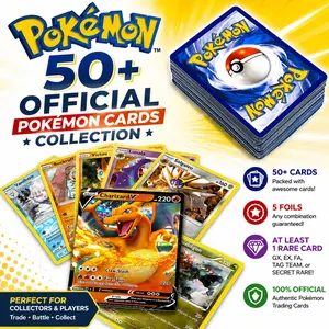 50+ Official Pokemon Cards Collection with 5 Foils in Any Combination and at Least 1 Rarity, GX, EX, FA, Tag Team, Or Secret Rare