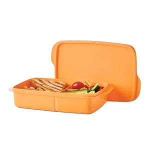 Tupperware Lunch It Large Container - Orange Plastic with Assorted Meals and Snacks, Ideal for School and Lunchbox Use - Tableware box