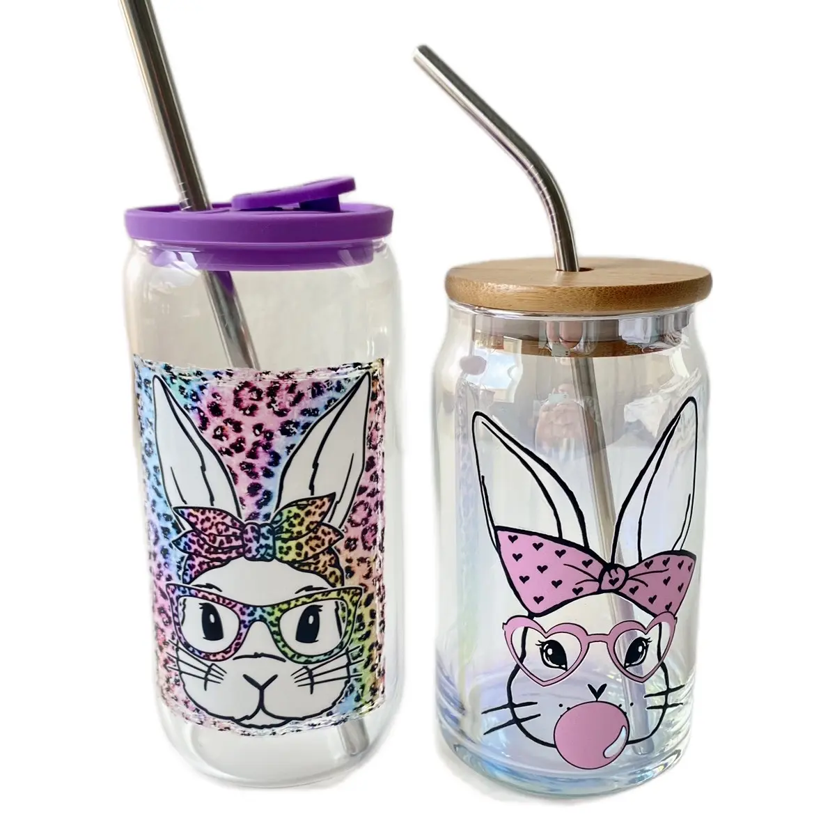 Easter Bunny Glass Cup, Spring Glass Cup