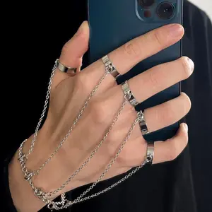 [ New Product Offer] Fashionable punk style creative finger one-piece bracelet is detachable, unisex and suitable for various occasions Hand Chain Jewelry Adjustable Bangle Jewelry