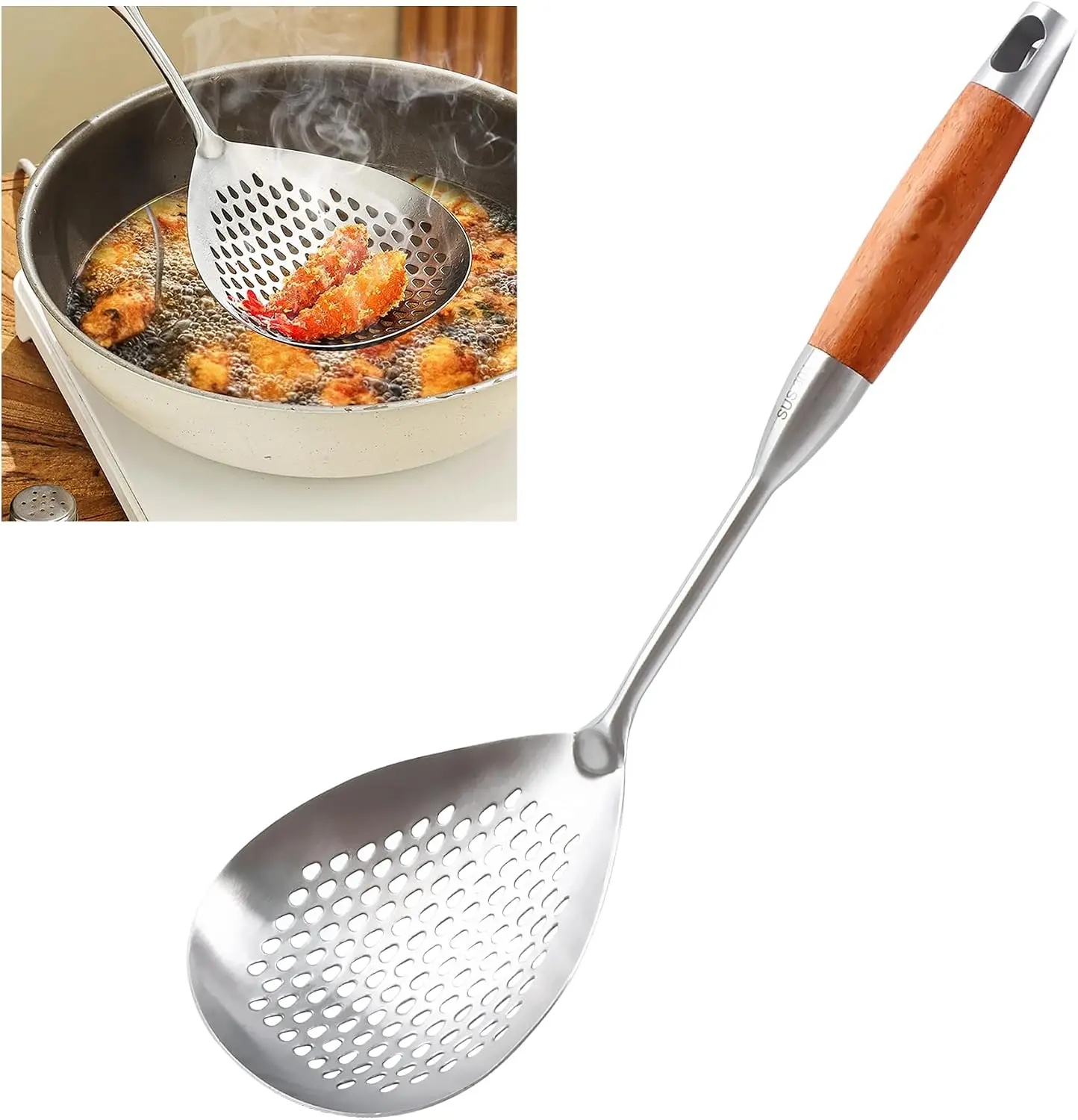 Skimmer Slotted Spoon,Stainless Steel Spider Strainer Skimmer Ladle Spoon for Cooking and Frying, Pasta Strainer Spoon for Draining