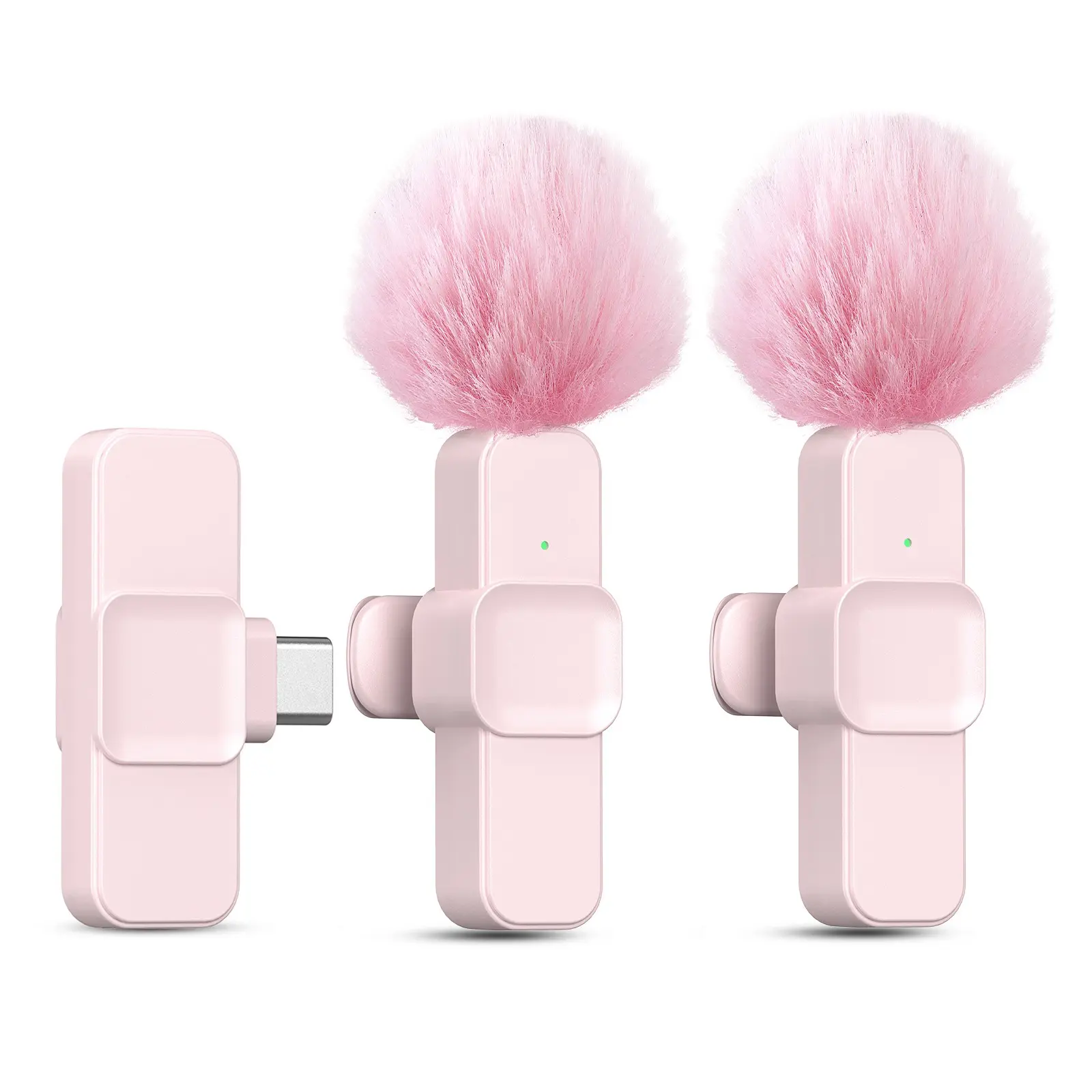 K10 Wireless Lavalier Microphone, Plug-and-Play, Portable Mini Wireless Mic for Mobile Live Streaming/Video Recording, Pink & White