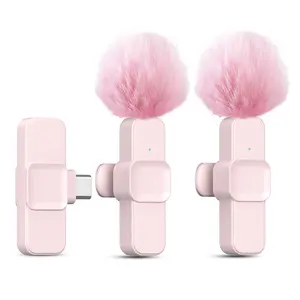 K10 Wireless Lavalier Microphone Plug and Play Portable MINI Wireless MIC For Mobile Live Streaming/Video Recording Color Pink&White