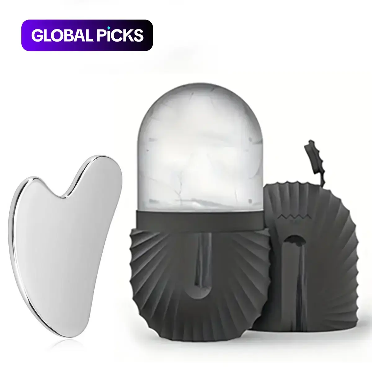 Heart-Shaped Stainless Steel Gua Sha Scraper & Silicone Ice Mold Set, Facial Skincare Ice Mold and Massage Scraper, Facial Beauty Tools Set, Daily Care Tool, Facial Beauty Instrument, Facial Beauty Massagers #GLOBAL PICKS