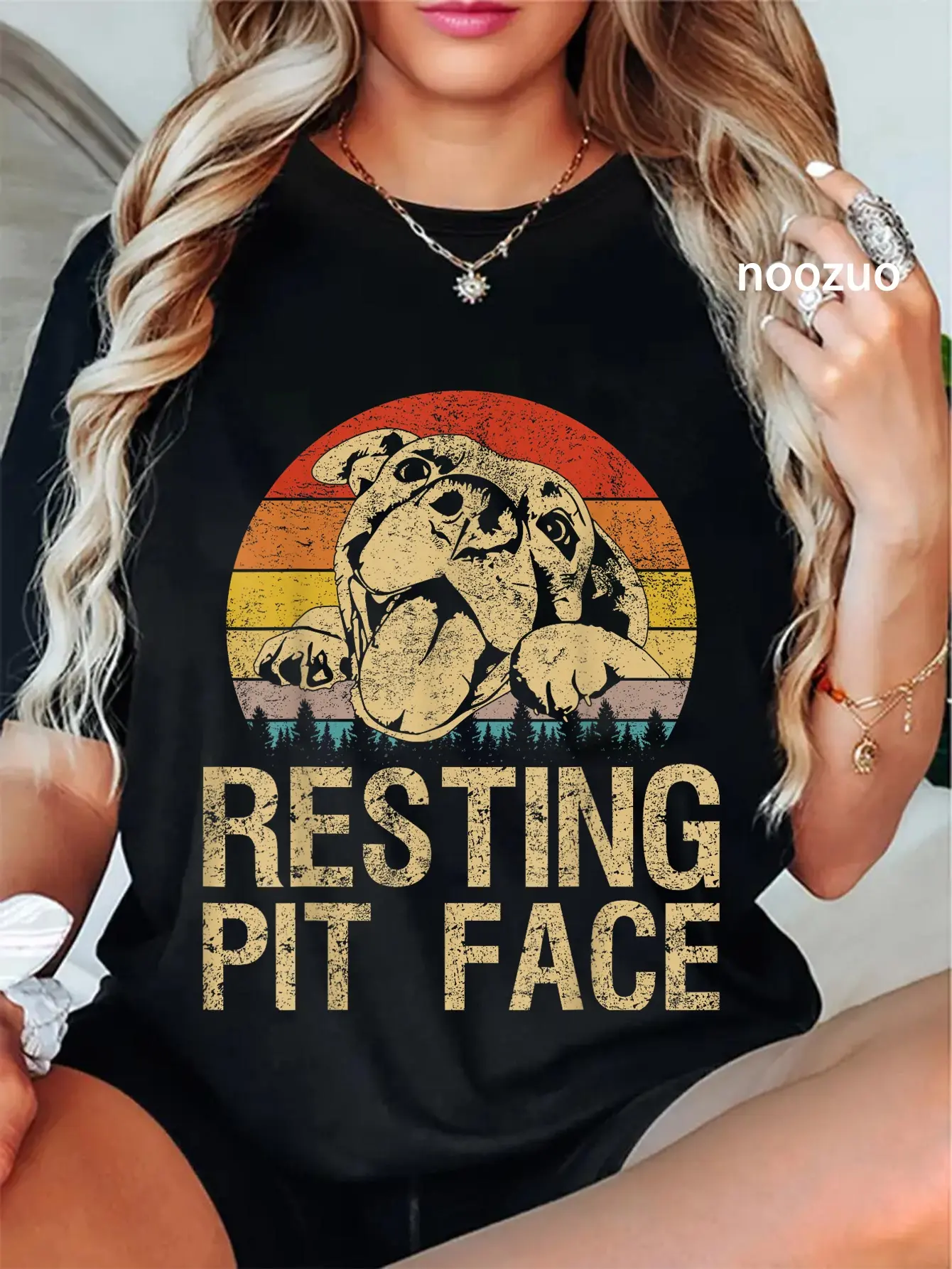Women's 100% Cotton Casual Round Neck Short Sleeve Graphic T-Shirt - Cute Pitbull Resting Pit Face Print, Casual Fit, Vintage, Unisex Streetwear for Pitbull Lovers, Wide Size Range, Wide Range Of Sizes, Everyday, Large, Pitbull Design
