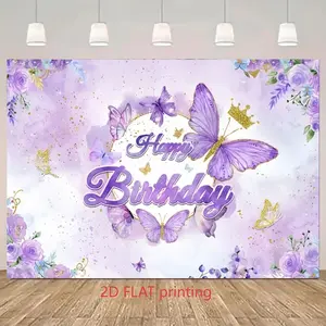 Butterfly Birthday Party Decoration Banner, Happy birthday, Spring Theme Party Background, Mother's Day Gift, Festival Decorations, 2D Flat Design