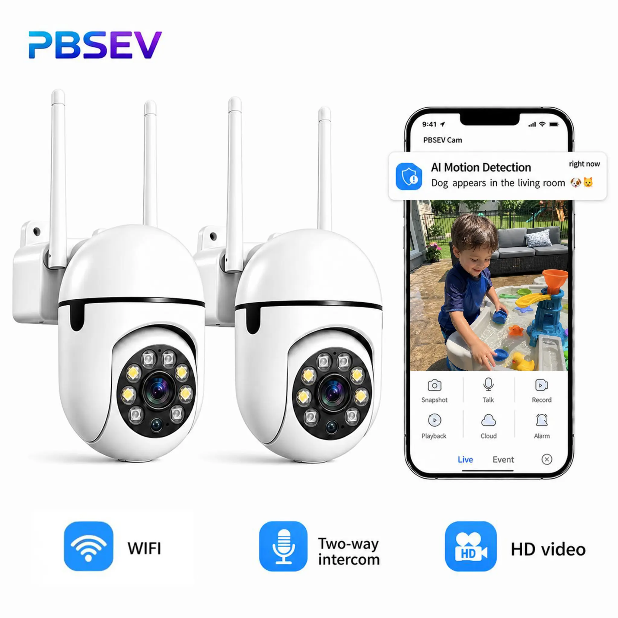 PBSEV PTZ Pan Tilt Security Camera, 1080P Panoramic Indoor Camera Security, Full Color Night Vision, Human Motion Detection, Bluetooth-WiFi Connection, 2-Way Audio, Micro SD Support, App Remote Control, For Baby/Elder Monitoring, Smart Home Gadgets, Home