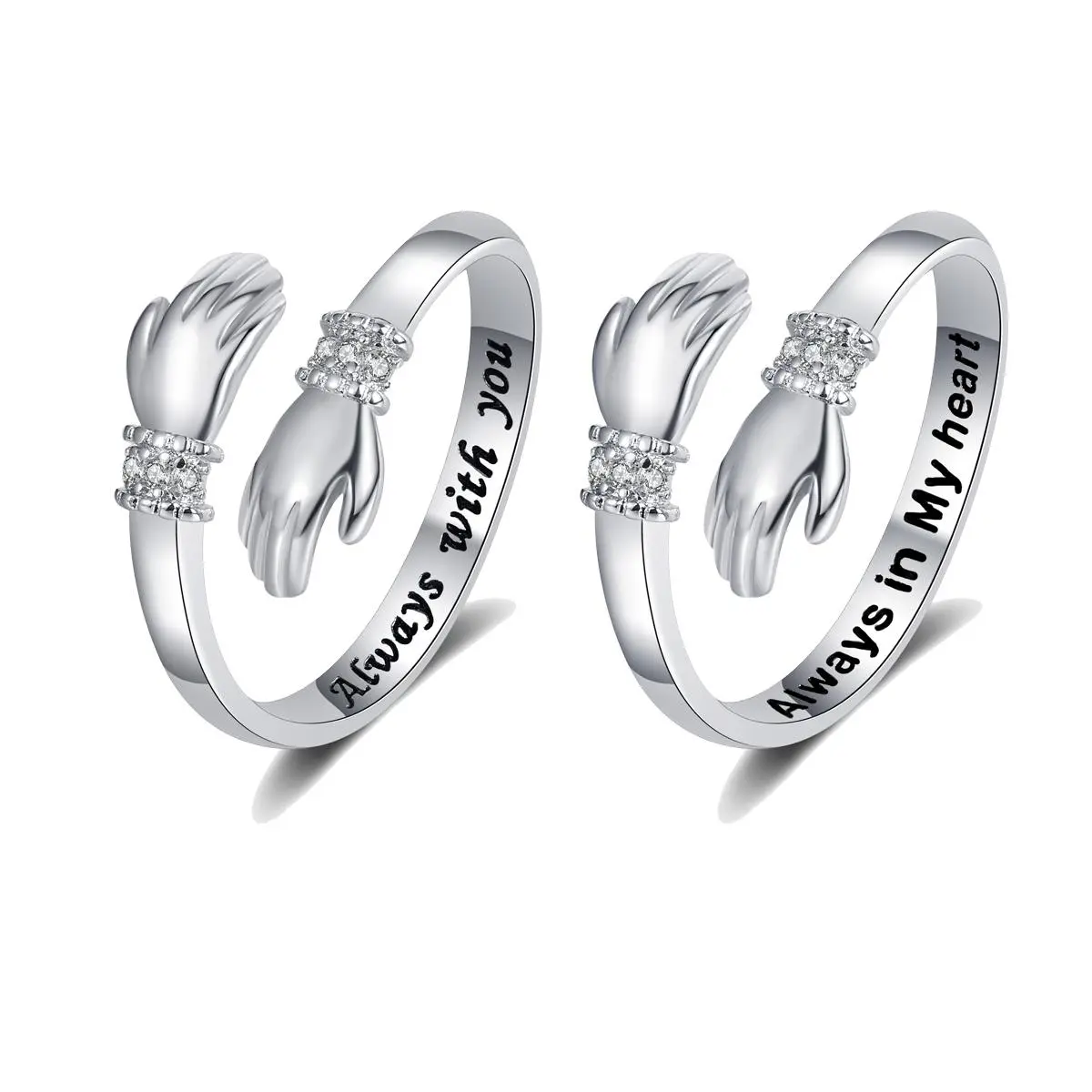 Women's Adjustable Stainless Steel Hug Ring - Dainty Elegant Custom Engraved Jewelry with 'Always With You' & 'Always in My Heart', Inspirational Grandma Birthday Gift Ideas, Silver Jewelry Accessory