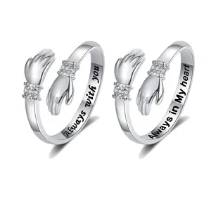 2PCS Women's Adjustable Hug Rings Inspirational Stainless Steel Engraved 'Always With You' & 'Always in My Heart' Jewelry Gift for Grandma & Granddaughter Perfect for Christmas & Birthdays