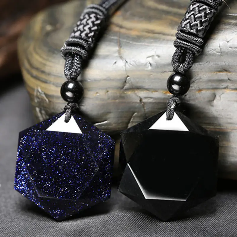 Natural Talisman Hexagonal Black Obsidian Pendant Healing Spiritual Reiki Women Men Necklace Adjustable Rope Gifts