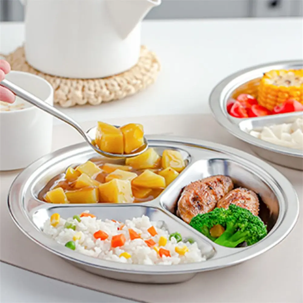 Stainless Steel Round Plate, Durable Restaurant Kitchen Utensils, Commercial Grade Flatware for Hotels Cafes Buffets Home Dining