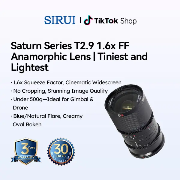 SIRUI Saturn 35/50/75mm T2.9 1.6X Full-frame Carbon Fiber Anamorphic Lens, Cine Lens for L/X/DL/E/RF/Z Mount Cameras, Neutral/Blue Flare