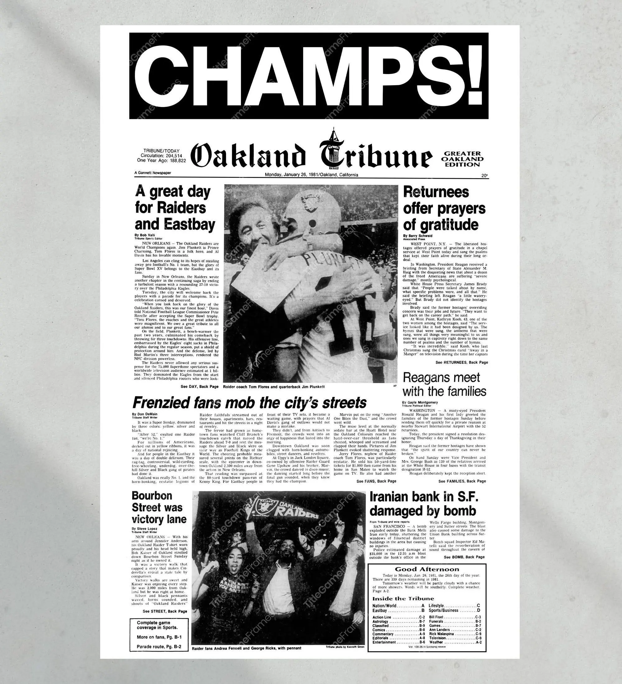 1981 Oakland Raiders Super Bowl XV Champions Unframed Poster Print