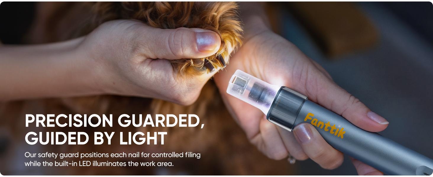 Fanttik F2 Master Pet Dog Nail Grinder Quiet, Safe Electric Rechargeable Pet Nail Trimmer with LED Light, 5-Speed Variable Paws Grooming Tool Kit, DIY Name Tags for Small Medium Dogs & Cats, Blue