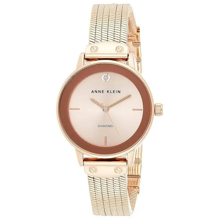 Anne Klein Rose Gold-Tone Diamond Dial Cable Bracelet Ladies Watch AK-3220RGRG AK/3220RGRG, Casual Business Wristwatch, Quartz Wrist Watch