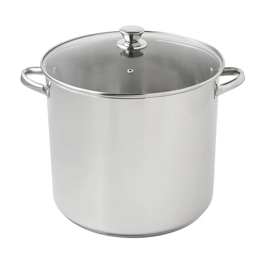 Stainless Steel 20-Quart Stock Pot with Glass Lid for Large Gatherings Even Heat Distribution & Dishwasher Safe Cookware - Transparent