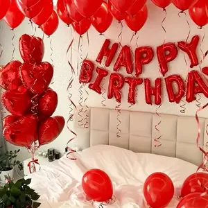 1051 Pieces Birthday Party Balloon Decoration Set, Includes Happy Birthday Banner, Latex Balloons, Foil Heart Balloons, Rose Petals, Ideal for Theme Birthday Parties and Family Gatherings, Balloon Arch Kit