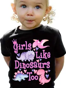 Cute Short-Sleeve T-Shirt for Girls Featuring a Dinosaur Print, Perfect for Casual Wear"girls Like Dinosaurs Too"