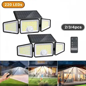 Solar Outdoor Lights, 2-Pack 3-Head Solar LED Security Lights, 2500LM Motion Sensor Spotlights, 270° Wide-Angle, IP65 Waterproof for Garage