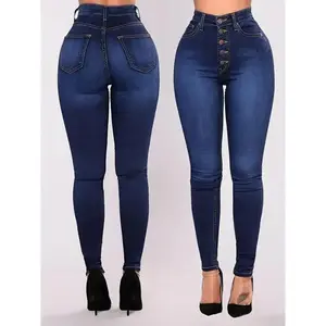 Women's High-Waisted Slimming Jeans, Vintage Style, Cotton Blend, Stretch Denim, Solid Color, Long Length, No Belt,Tight Fit, Open Front, Zip Closure, Casual Outwear,Long Pants, Slim Fit, Woven Bottom Dress Spandex Womenswear Comfort Blue S