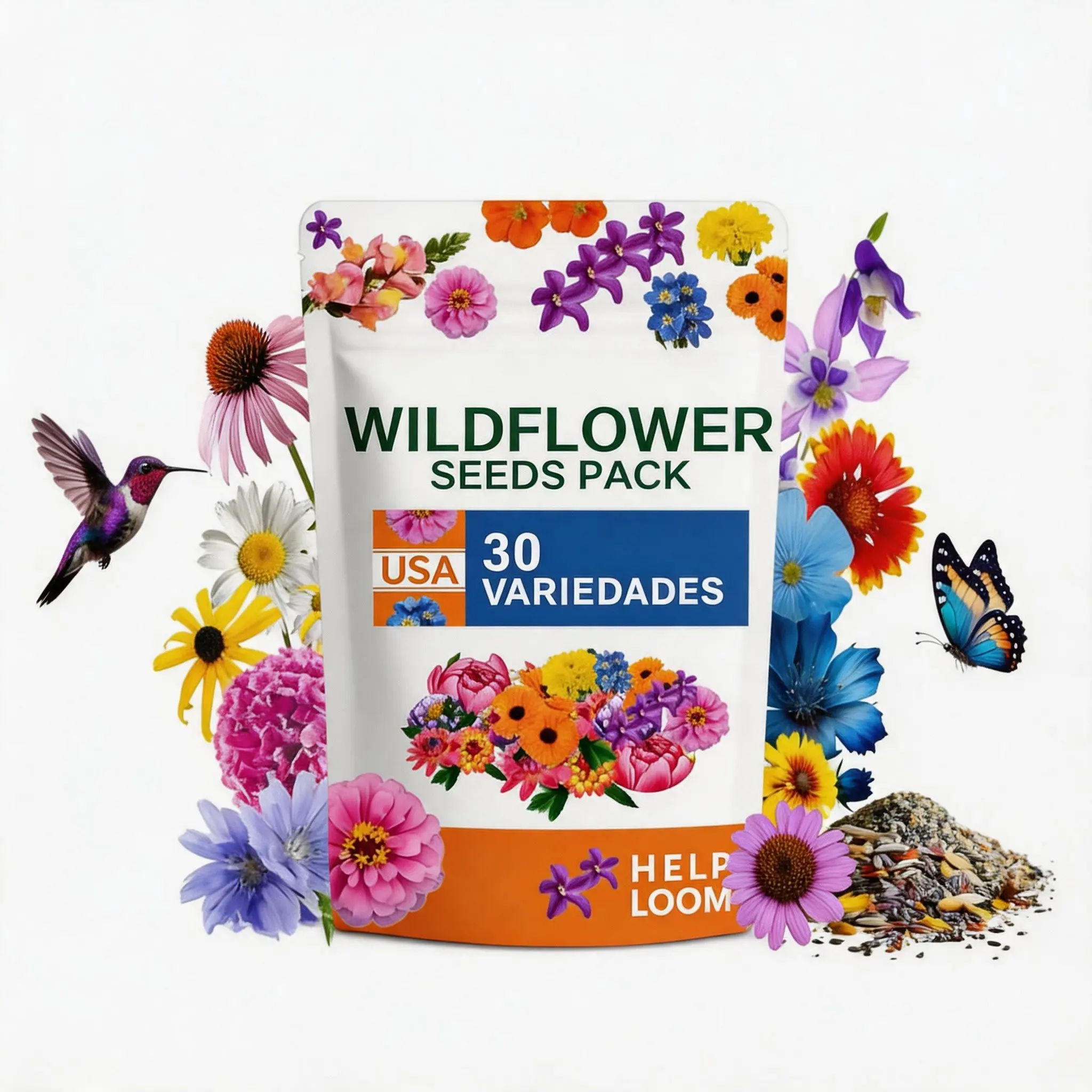 5000 Pcs Wildflower Seeds Mix 1oz 30 Varieties Non-GMO Perennial Flower Seeds for Planting Outdoors Butterfly