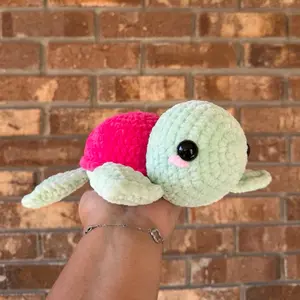 Handmade crochet pink shell turtle plushie