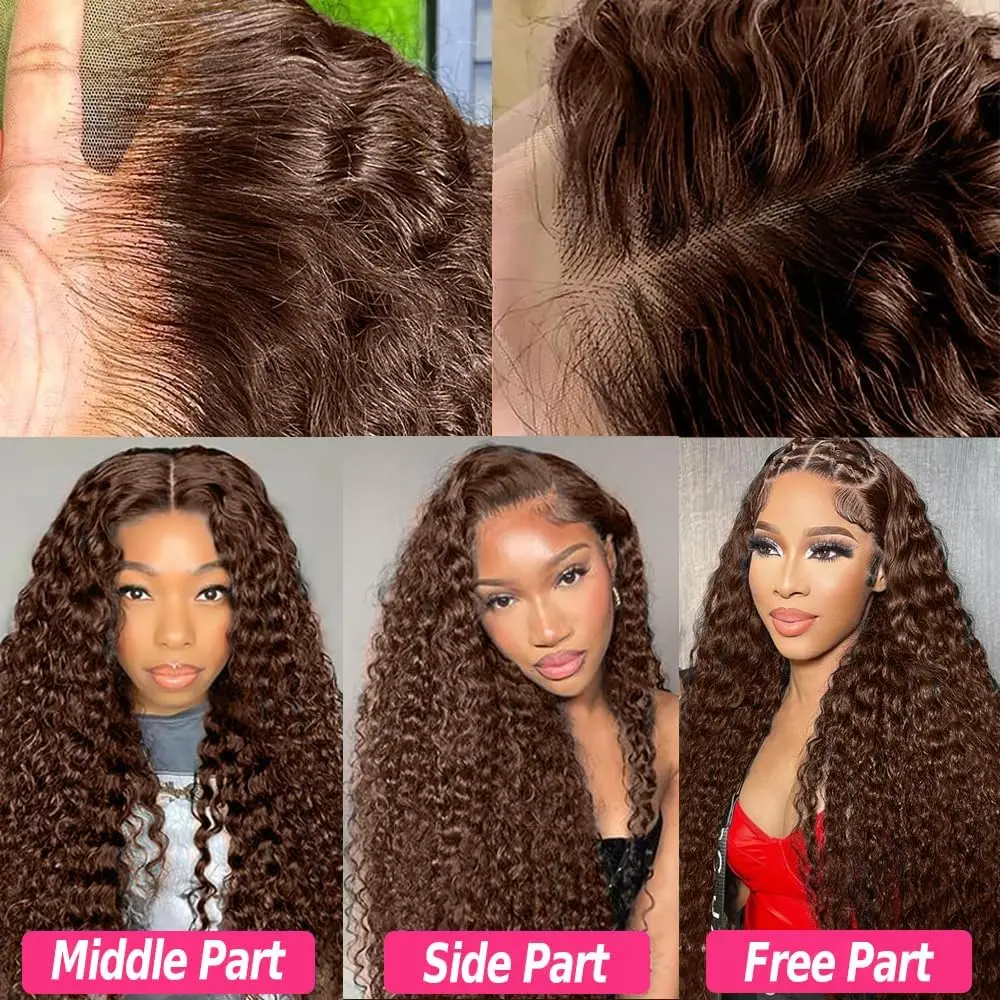 Chocolate Brown Deep Wave Lace Front Wigs Human Hair 13x6 Hd  display picture 1
