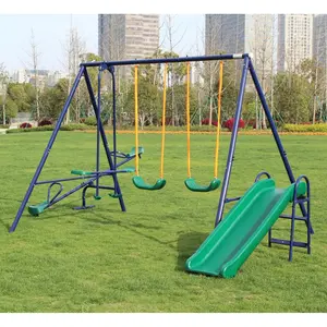4-in-1 Outdoor Play Set for Backyard, Featuring Seesaw, Belt Swing, Slide and Glider, Outdoor Play Sets
