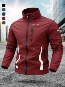 Men's Stand Collar Windproof Sports Jacket, Multi-Pocket Zipper Design, Durable Breathable Outdoor Running Cycling Casual Coat