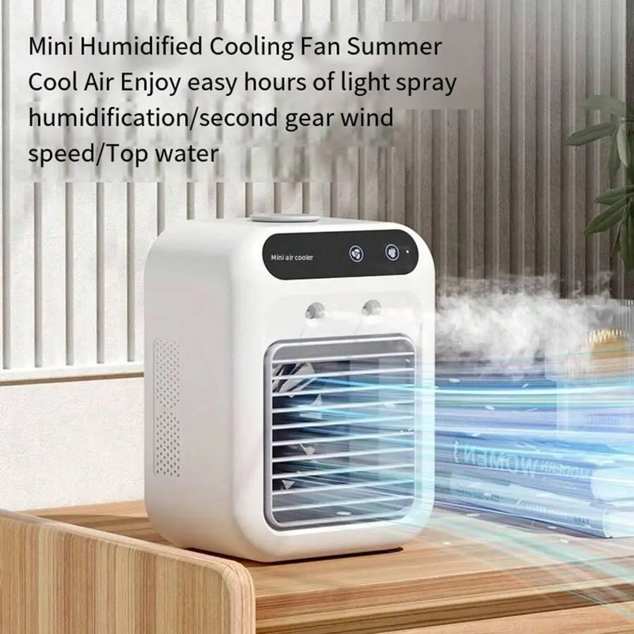 Portable Air Conditioner, Personal Air Cooler Misting Fan Evaporative Cooling Fan Multifunctional Cooling Fan with 2 Speed Settings and 2 Mist Modes, Rechargeable 1800mAh Battery, Ideal for Home, Car, Office & Outdoor Use