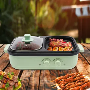 CNCEST 2-in-1 Hot Pot and Grill Dual Heating Zones with Independent Controls, Food-Grade Aluminum Alloy, Non-Stick Coating, Compact and Portable 1300W