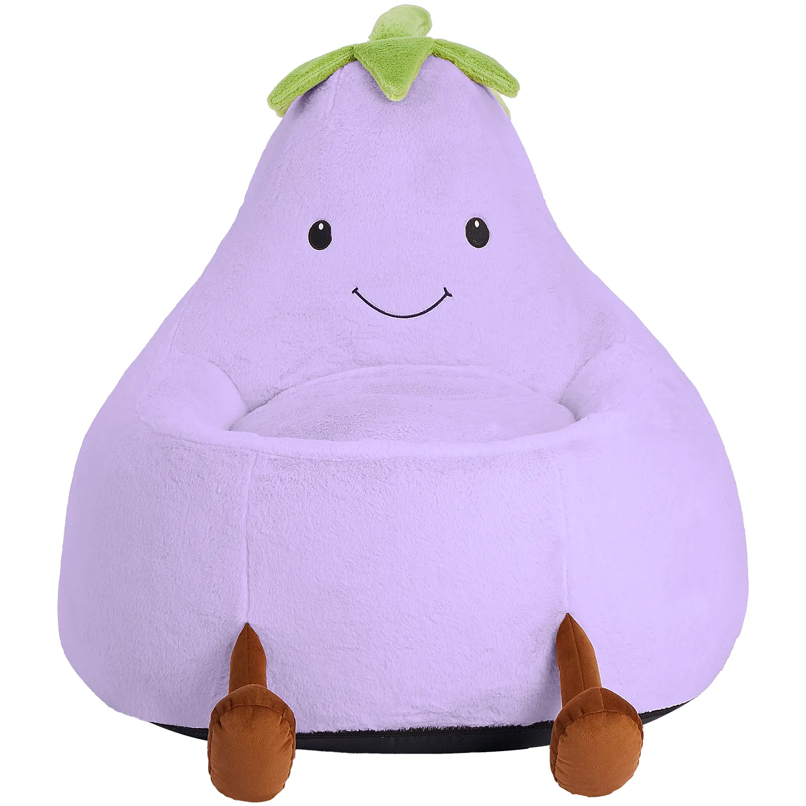 Giant Eggplant Plush Bean Bag Chair – Soft Faux Fur, Removable Cover, Anti-Slip Base, Foam Fill, Cute Reading Gaming Relax Chair for Bedroom Playroom