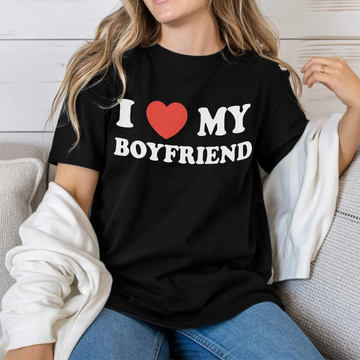 Women's Cotton Fabric Short-Sleeve 1-Piece Boyfriend Fit Tee - Classic Round Neck, Soft Seamless Top, Valentine’s Day Gift Apparel PGS0009  12