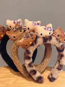 Cute Cartoon Kitty Cat Leopard Print Hairband, Wide Edge Headband for Makeup and Washing Face, Women's Hair Accessory