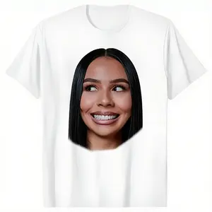Round Neck White T-Shirt with Celebrity Face Print for Casual Wear