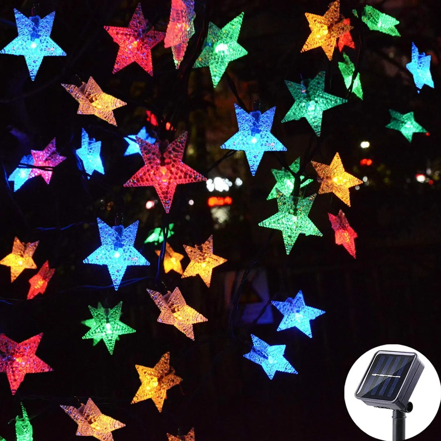 Outdoor Solar Star String Lights 30ft 50LED Multicolor Star Twinkle Lights Solar Powered Garden Decor Lights Playhouse Lawn Patio Landscape Decor Lights for Christams Spring Summer Party