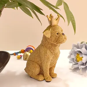 French Bulldog Statue with Crown & Sparkling Beads, Resin Dog Ornament, Home Decor, Perfect Gift for Pet Lovers, Ideal for Christmas