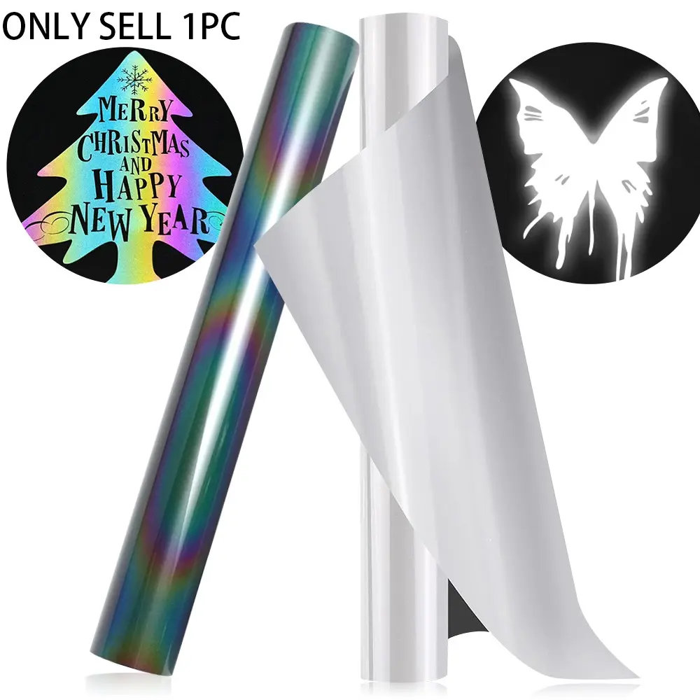 Reflective Heat Transfer Vinyl, 12x35.4 Inches, Night Color Reflective Vinyl, Decorative, Easy to Print, Perfect for Clothing & DIY Crafts, Merry Christmas, Happy New Year, Craft Supplies