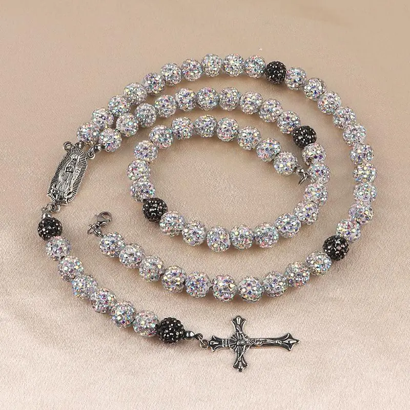 Long necklace Rosary necklace Sweater necklace Clay diamond inlay Gradient diamond ball chain Men's and women's necklace accessories Cross pendant Long necklace Rosary necklace Sweater necklace Clay diamond inlay Gradient diamond ball chain Men's and women's necklace accessories Cross pendant