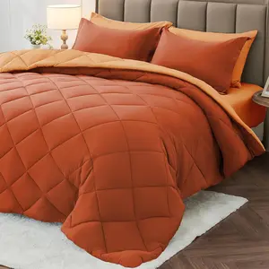 5 Twin Comforter Set, Reversible Bed in a Bag Twin Size, All Season Bedding Set with Comforter, Flat Sheet, Fitted Sheet, Pillowcases & Shams, Burnt Orange & Camel