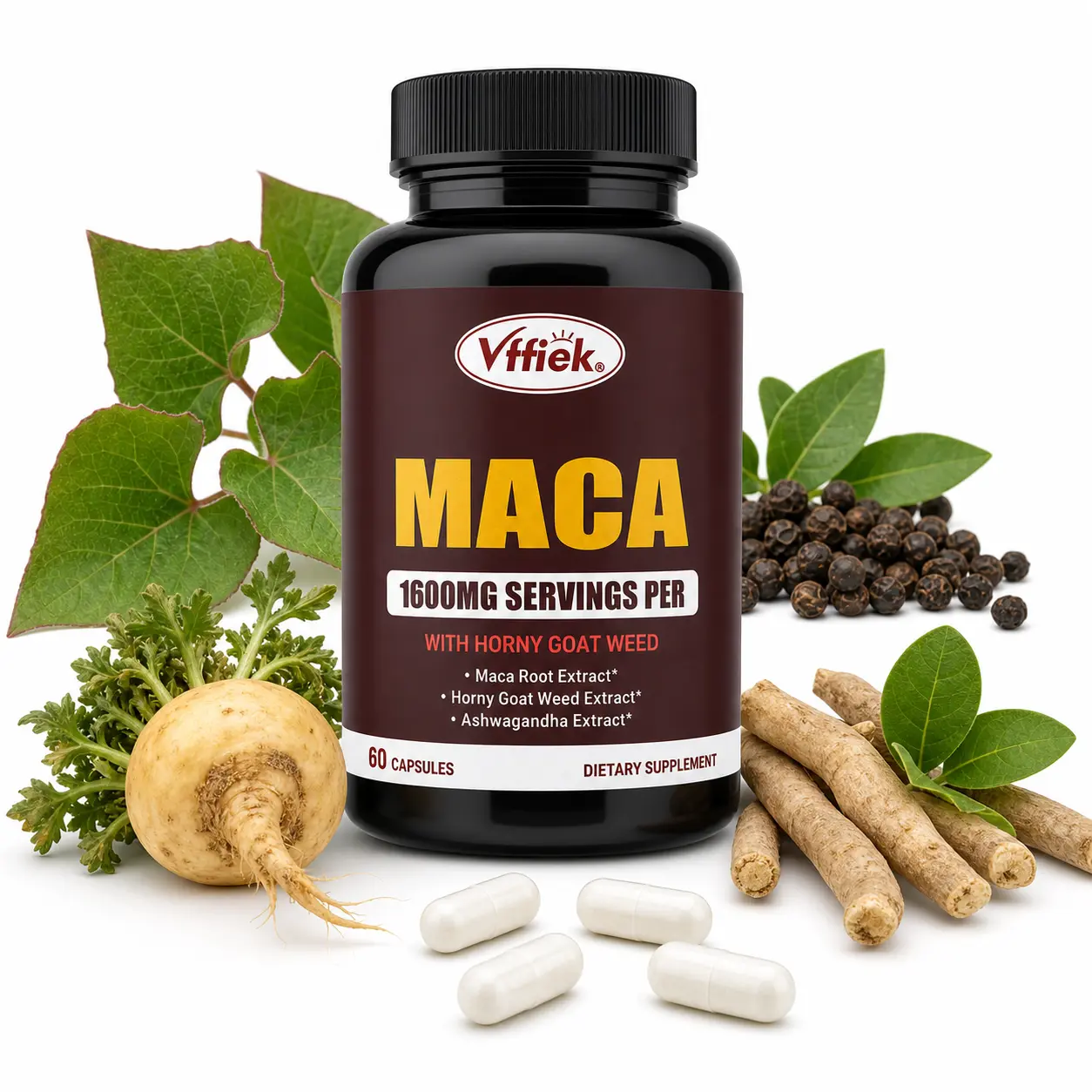 Vffiek Maca Root Dietary Supplement - 60 Natural Botanical Capsules, Herbal Wellness Formula for Youth, Everyday Use & Wellness Support, No Artificial Additives
